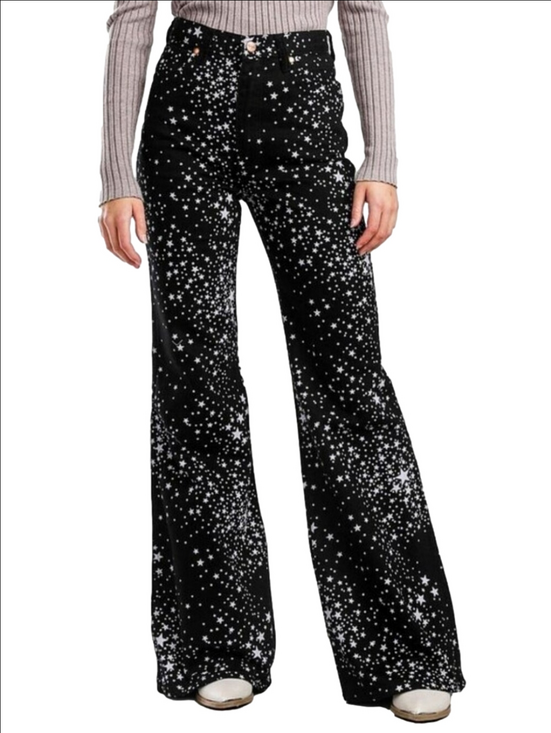 Wrangler Denim - 🆕⭐ WRANGLER "WANDERER" BLACK FLARE WIDE HIGH RISE JEANS WITH WHITE STARS⭐